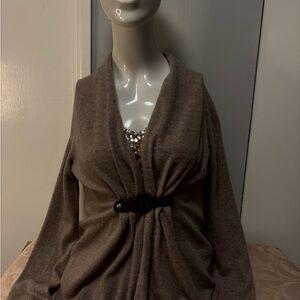 Elegant Brown Women's Sweater with Belt Cardigan cashmere